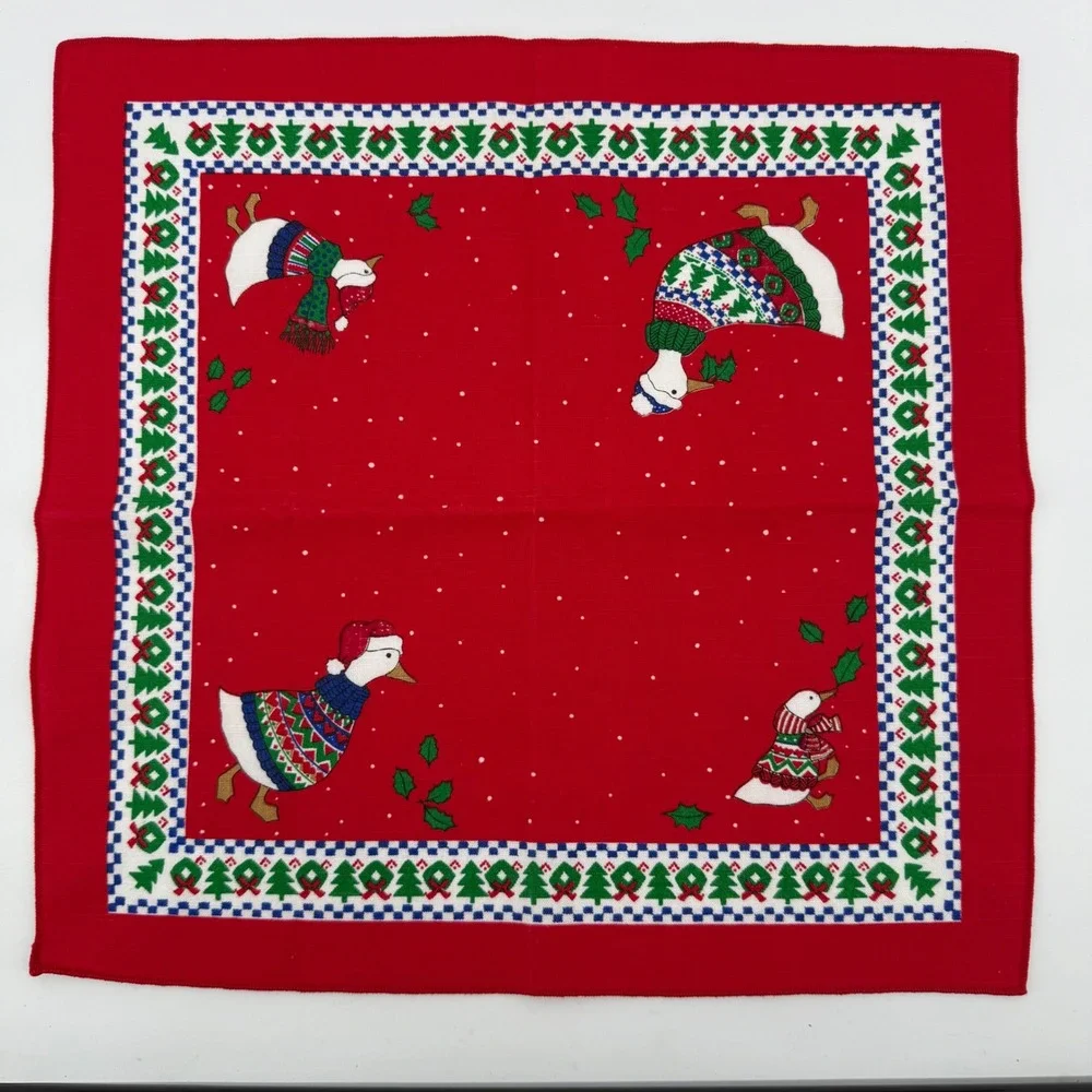 Vintage Sunweave Holiday Christmas Geese Napkins Set of 2 Red‎ Replacements
